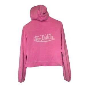 Von Dutch Women's Medium Faded Hot Pink Zip Up Hoodie Pockets Flaw Y2K VTG
